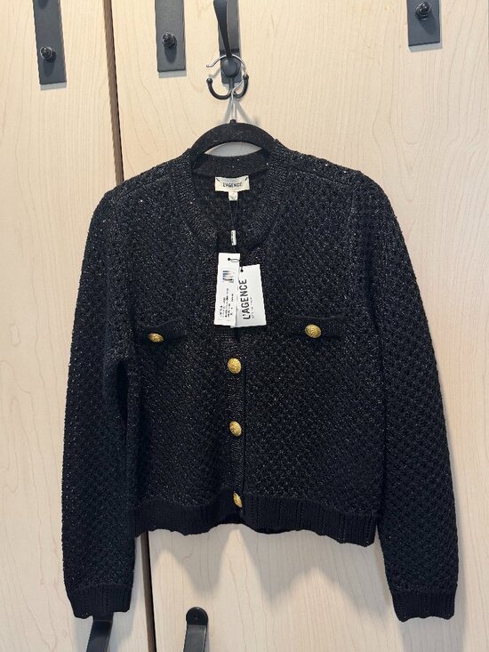 L'AGENCE Sweaters - L'AGENCE Blanca Sequin Cardigan Black Gunmetal/Gold